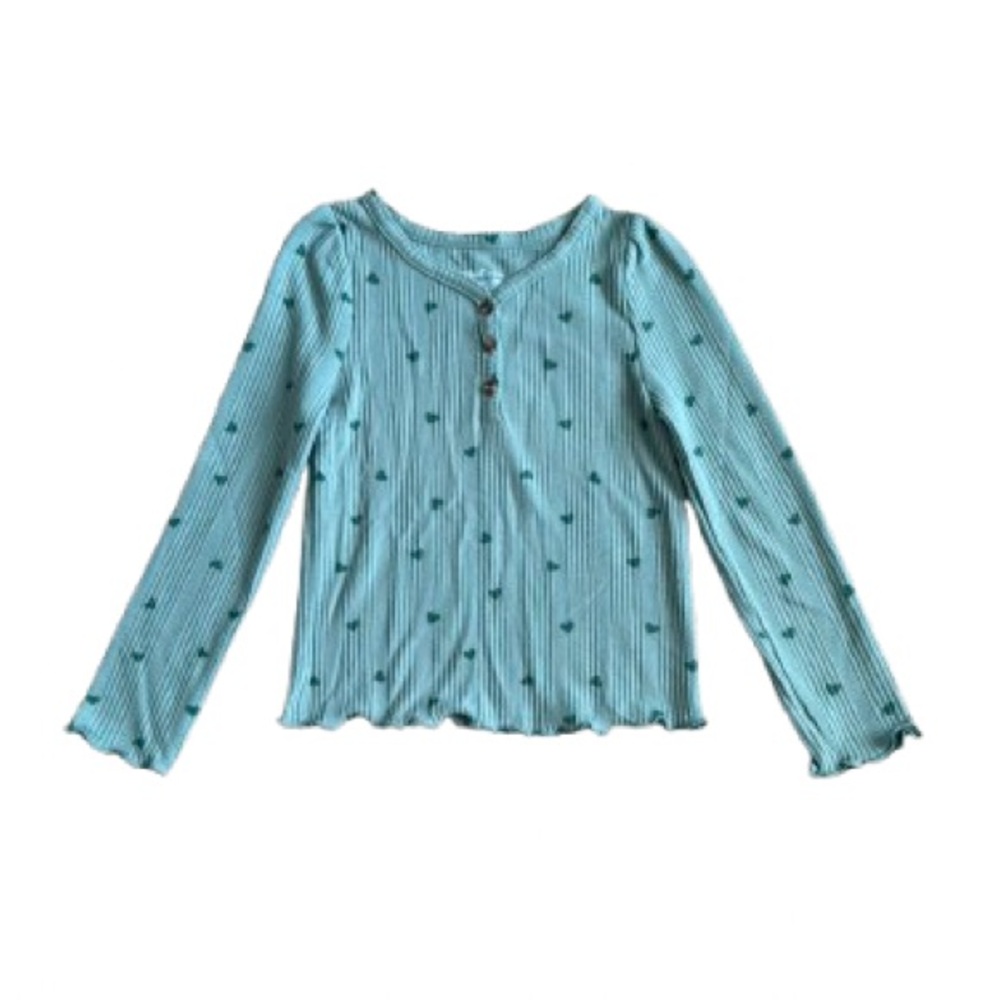 231 NWT‎ Cat & Jack Long Sleeve Heart Print Henley Top - Size: XL (14)